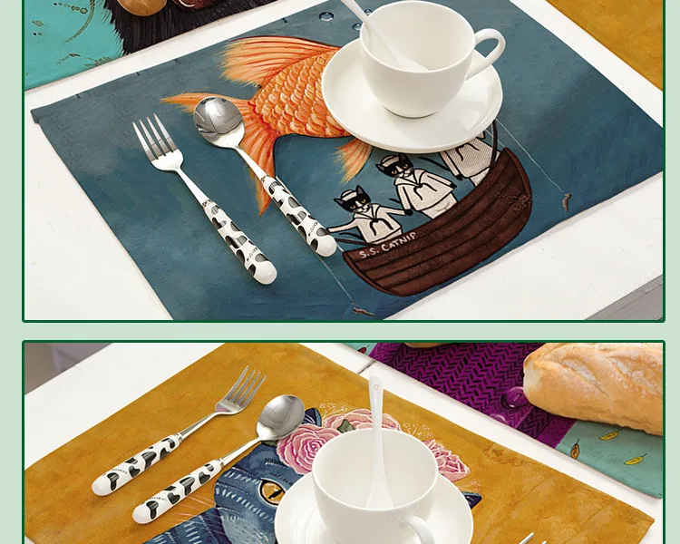 42x32cm placemat for dining table Cute Cat Cartoon Animal Coaster Creative Printed Heat-resistant Kitchen Dining Accessories