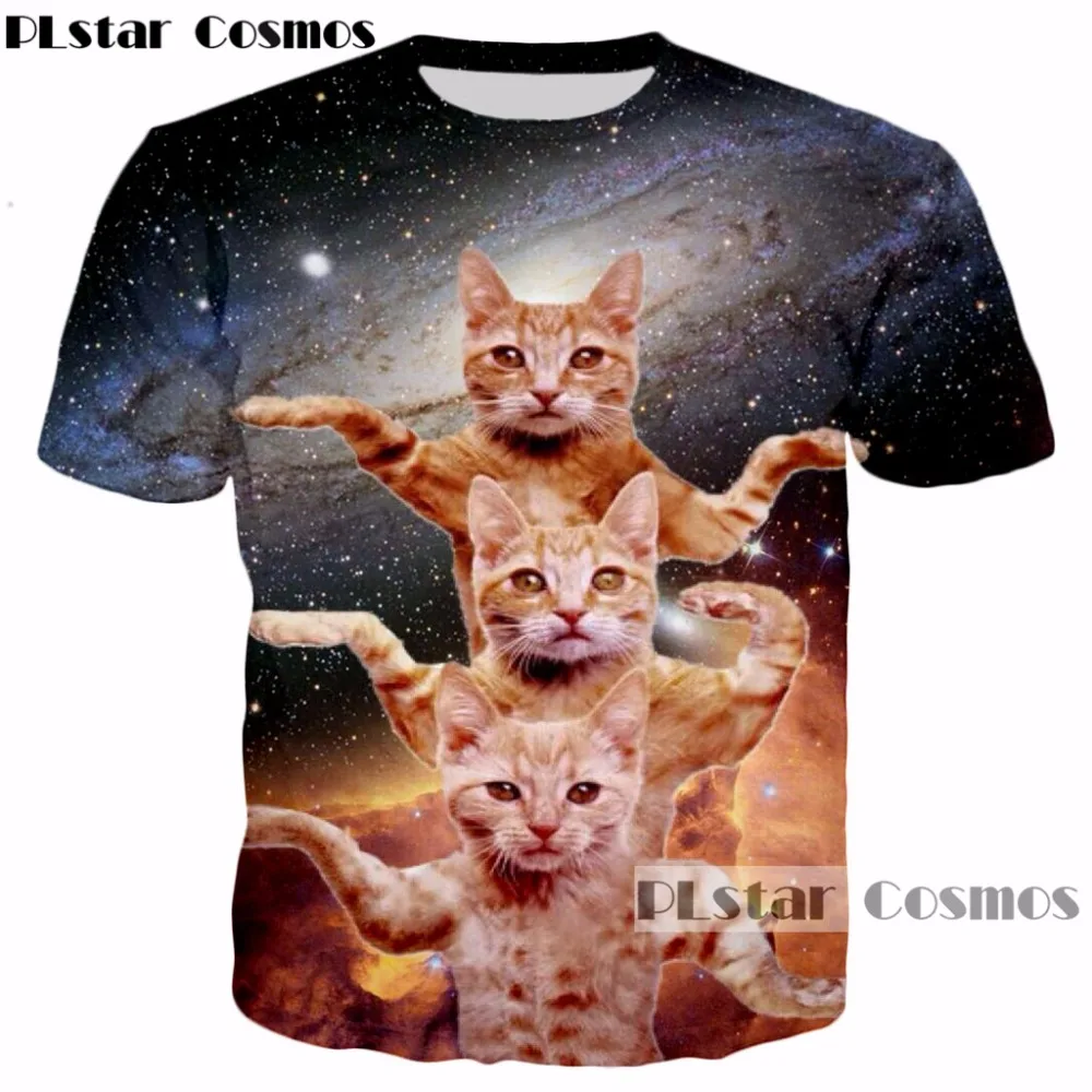 Летняя футболка PLstar Cosmos 2018 с изображением животных космическая 3d Галактики кота