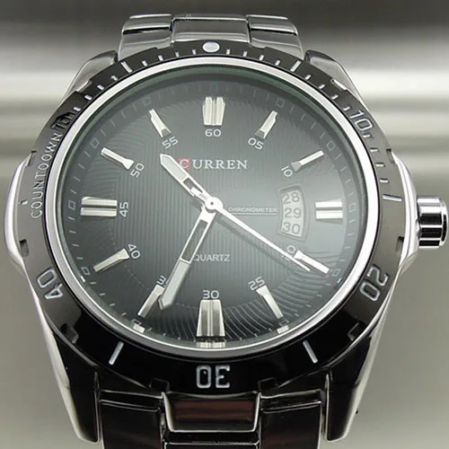 2016 Новый роскошный Кварц час Дата воды черный серебристый Спорт Стиль Мужские