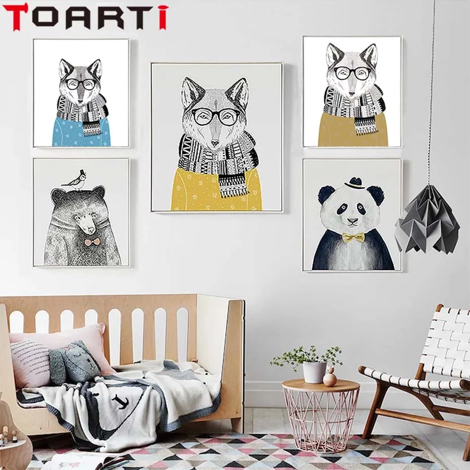 Скандинавские животные Лев медведь панда A4 художественные принты постер