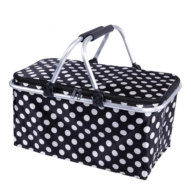 

10Pcs/Lot Picnic Baskets Folding Outdoor Camping Cooler Insulated 600D Oxford Aluminum Frame Handles Foldable Shopping Basket