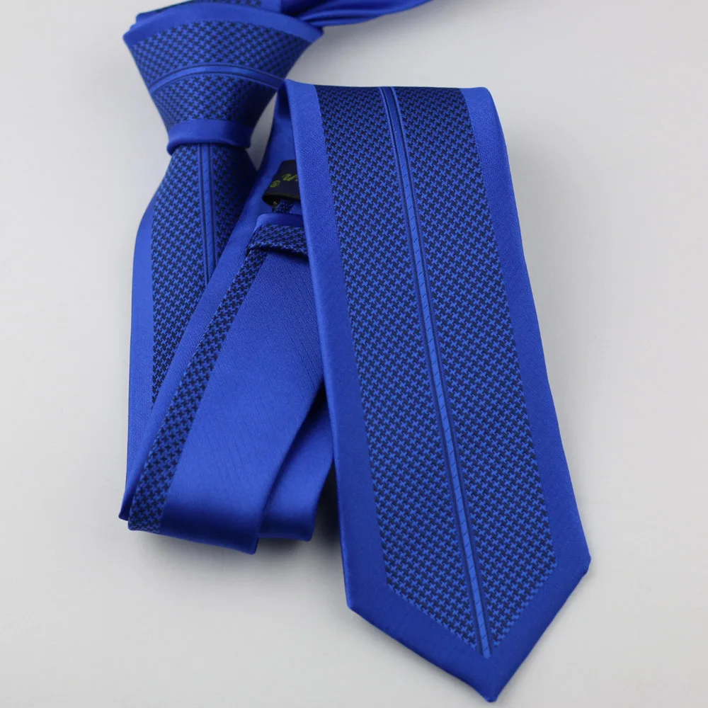 Мужской галстук для костюма новый дизайн Королевский синий с черной клеткой в
