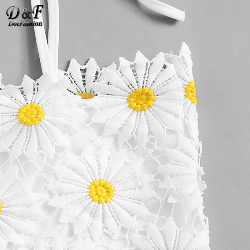 Dotfashion белый укороченный топ с аппликацией на плечах, летняя женская одежда, повседневная майка на бретельках, Женская Облегающая майка в стиле бохо