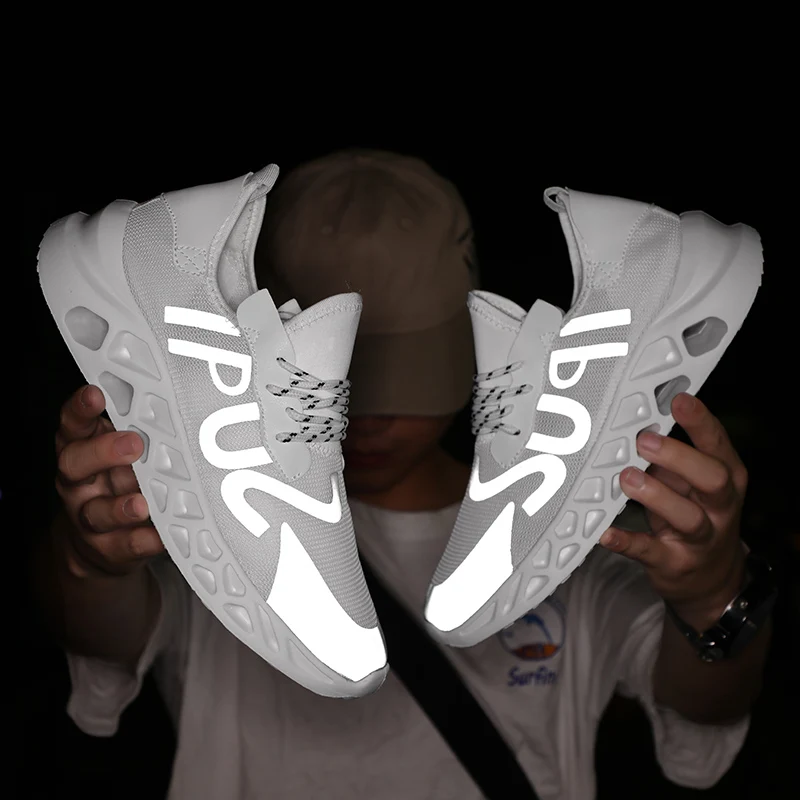 

YEINSHAARS New Men's Casual Shoes Sneakers Breathable Lightweight Plus Size Shoes Sole Hollow Out Male Lighted Noctilucent Shoes