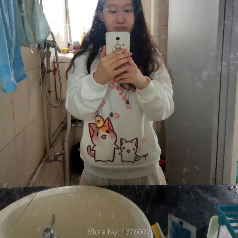 толстовки женские Японский каваи harajuku толстовка cat женская женщины кофты зима