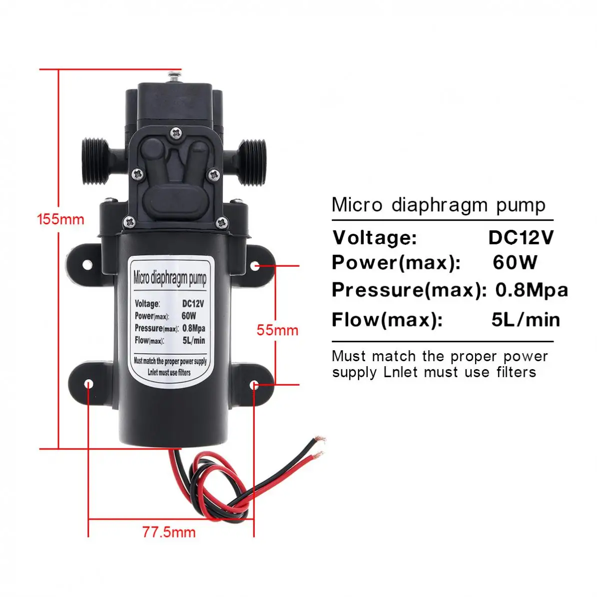 12V 60W 5L/мин регулируемое Универсальное крепление для самовсасывающий мембрана высокого Давление электрическая Автомобильная моющая насос для автомобиля/дома/сад