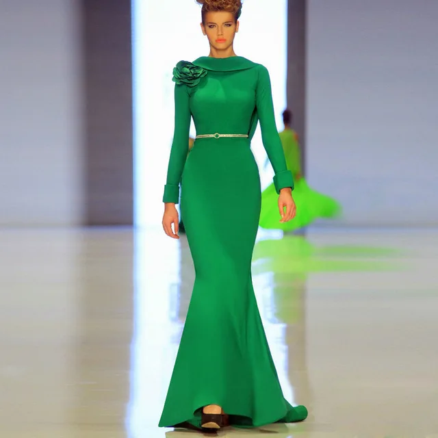 Vestido де феста лонго Русалка Зеленый Вечерние Платья С Длинным Рукавом Backless