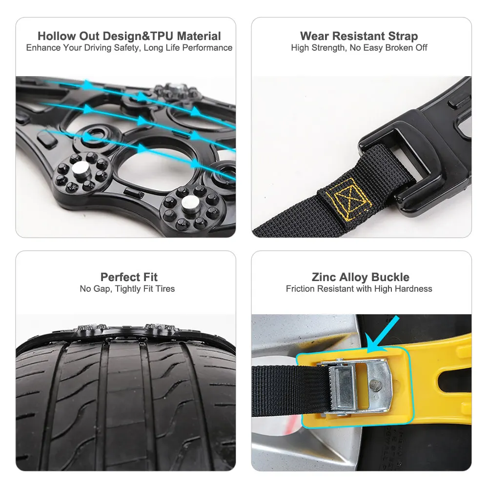 

FLY5D Snow Tire Belt Tyre Anti-Skid Chains Universal Climbing Mud Ground Snow Chain Truck SUV Durable Mud Wheel 4pcs
