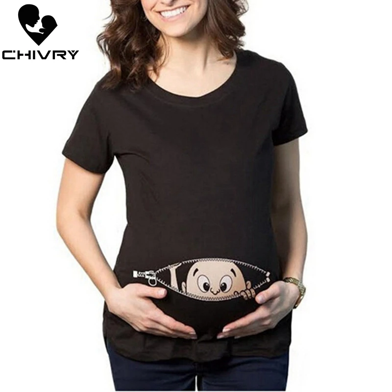

Футболка для беременных Chivry, женская летняя повседневная футболка с круглым вырезом и коротким рукавом для беременных Mama, топы для беременн...