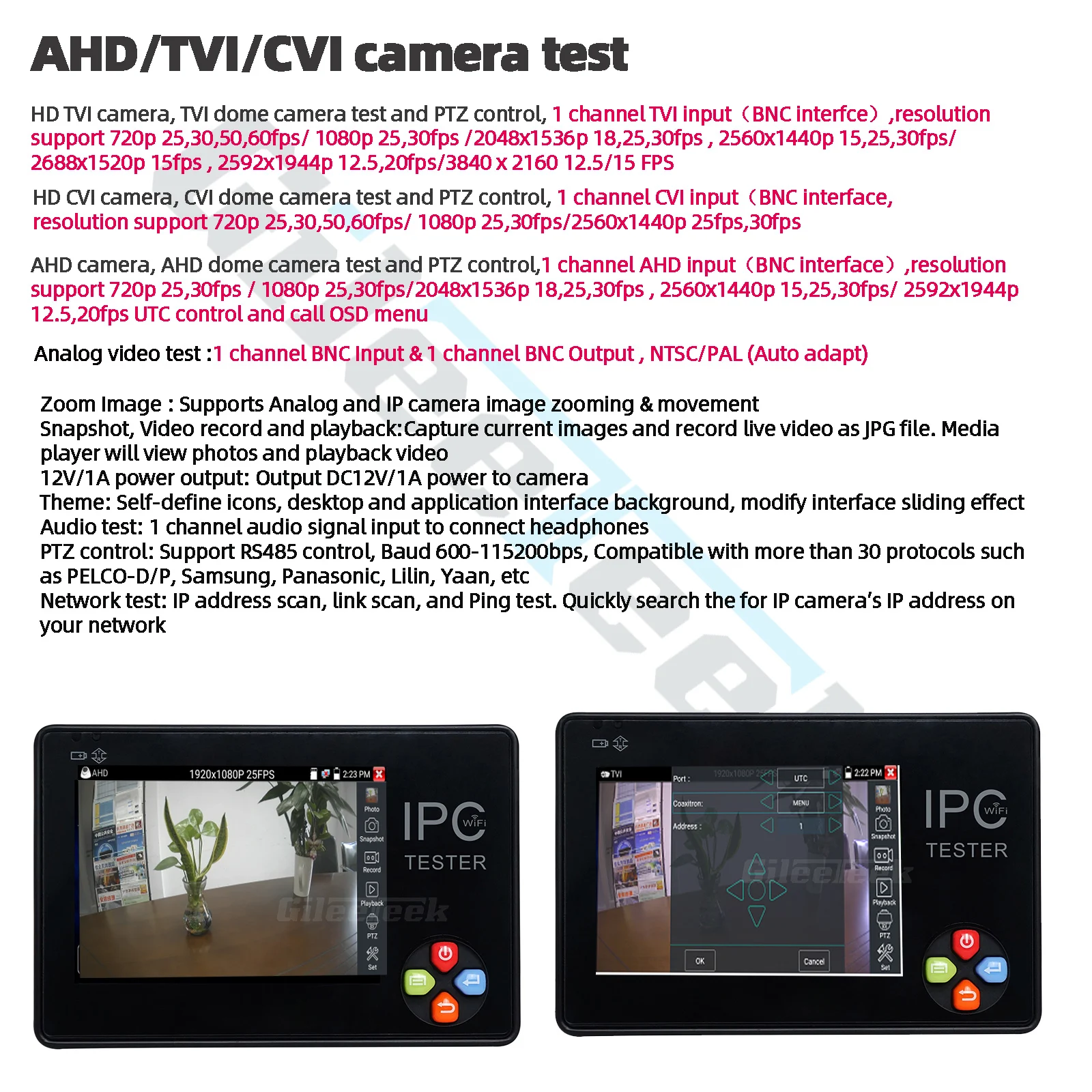 IP камера IPC1600ADH plus 4K H265 8 Мп тестер AHD/TVI / CVI CVBS CCTV монитор контроллер PTZ быстрый ONVIF IPC
