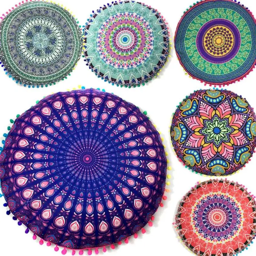 Индийская мандала круглые подушки напольные богемные чехол L528|cushion cover|bohemian