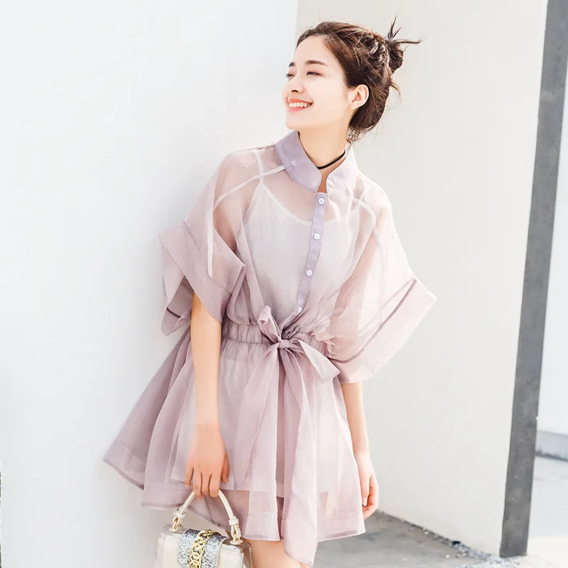 Light Purple Женское светло-фиолетовое платье с рукавами г. весеннее и летнее новое платье из органзы из двух частей платье феи - Цвет: Light Purple