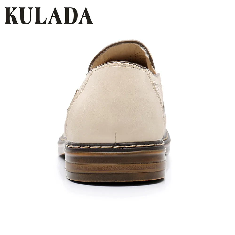 KULADA Летняя обувь Для мужчин кожаные открытые сандалии Slip-On Fashion-Лоферы мужские