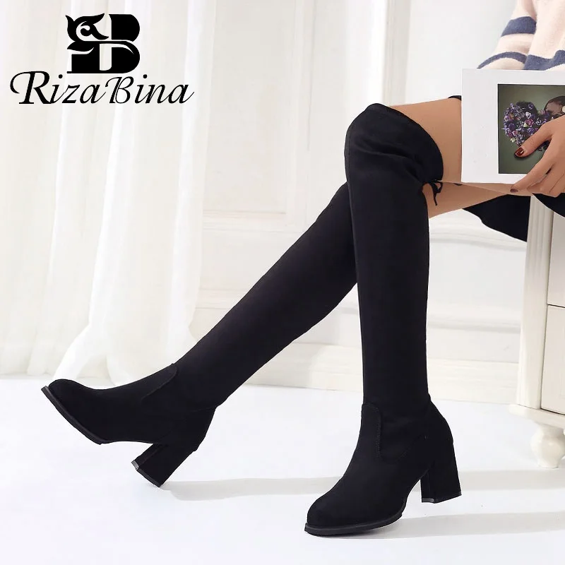 RIZABINA/женские Сапоги выше колена на высоком каблуке Лидер продаж зимние высокие