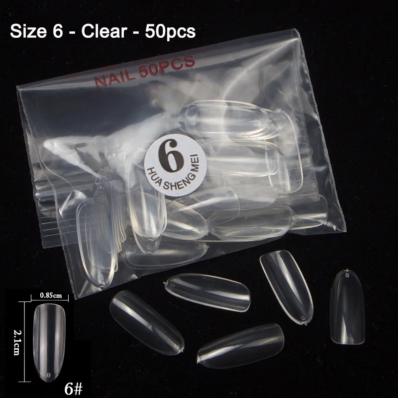 Size 6-Clear-50pcs 50 шт./упак. полный овальные ногти специальный длинный овальный один номер пластины печати накладные ногти украшения натуральные/прозрачные поддельные ногти искусство - Цвет: Size 6-Clear-50pcs