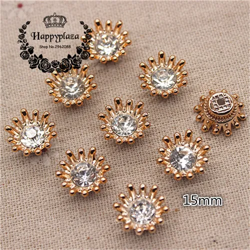 50pcs 50 шт. 15 мм Стразы с золотым цветком и кристаллами/жемчужные пластиковые плоские с оборота пуговицы для украшения шитья аксессуары для скрапбукинга - Цвет: 50pcs