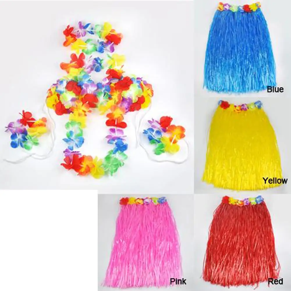 Юбка с гавайской травой цветок Lei браслет нарядное платье костюм красный|hawaiian grass