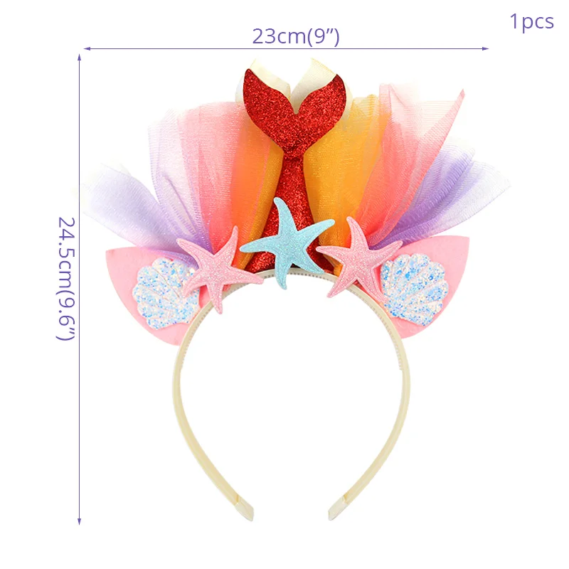 1pcs Headband Повязка на голову с короной для дня рождения Русалочки, блестящая шапка с хвостом морской звезды, повязка на голову для девочек на первый день рождения - Цвет: 1pcs Headband