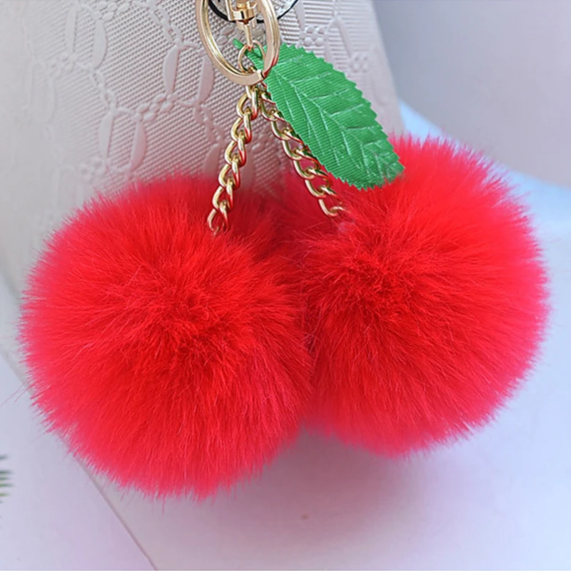 Корейский меховый брелок-помпон кролик мех мяч брелок для ключей porte clef pompom de fourrure сумка с помпонами Подвески вишня автомобильный брелок