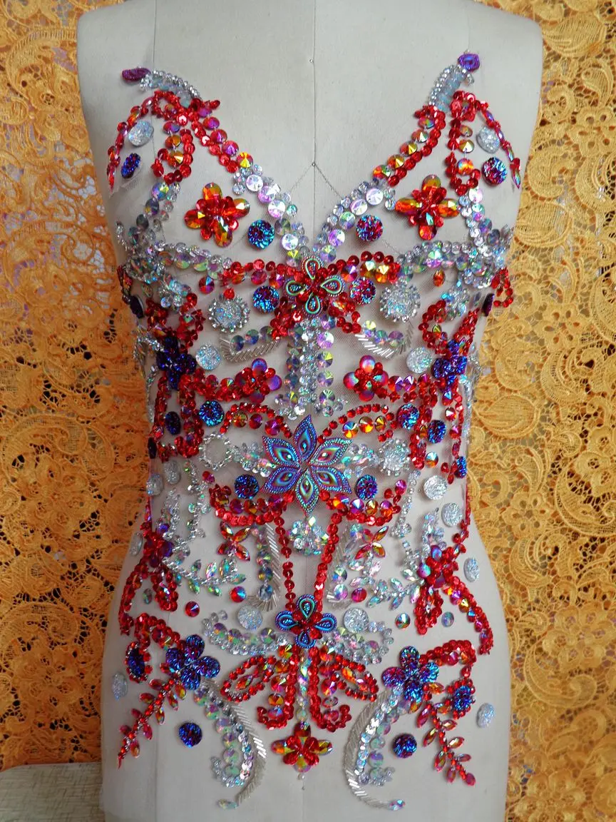 A70 чистый ручной работы пришить стразы аппликация Красный/прозрачный AB цвет