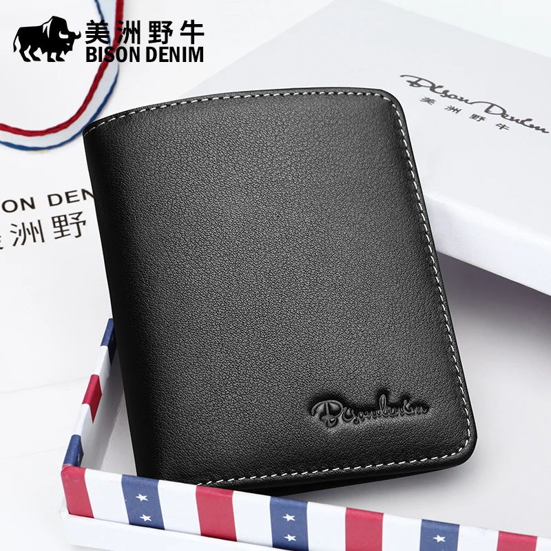 Мужской кошелек из воловьей кожи BISON DENIM высококачественный натуральной с