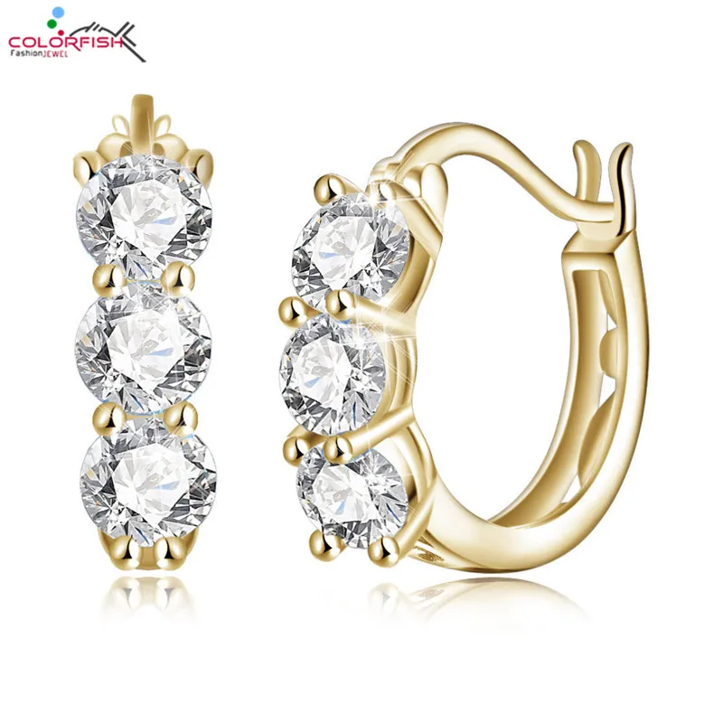 Серебряные серьги COLORFISH, настоящее 925 пробы, 0.75ct, кубический цирконий, круглая огранка, 3 камня, клипсы для женщин, новые трендовые ювелирные изделия