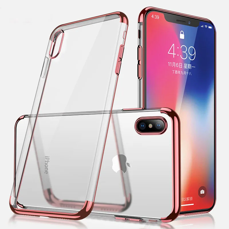 Rheinruby Ultra Slim Electroplating Plating Transparent Soft Case For iPhone X XS XR Max 7 8 6 6S Plus Silicone Cover Funda | Мобильные