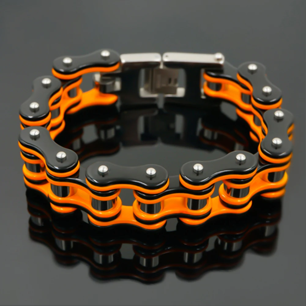 

Men Orange Chain & link Bracelets & Bangles punk Man's Cuff Wristband Biker Bracelet men's stainless steel bracelet jewelry