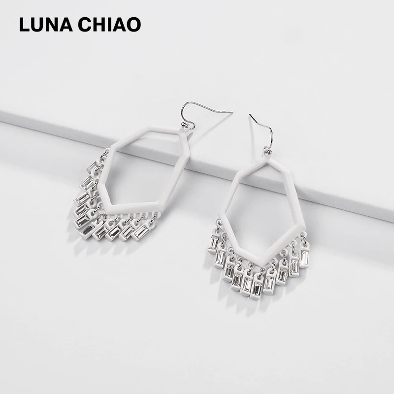 Женские матовые серьги подвески LUNA CHIAO яркие геометрические с кристаллами и