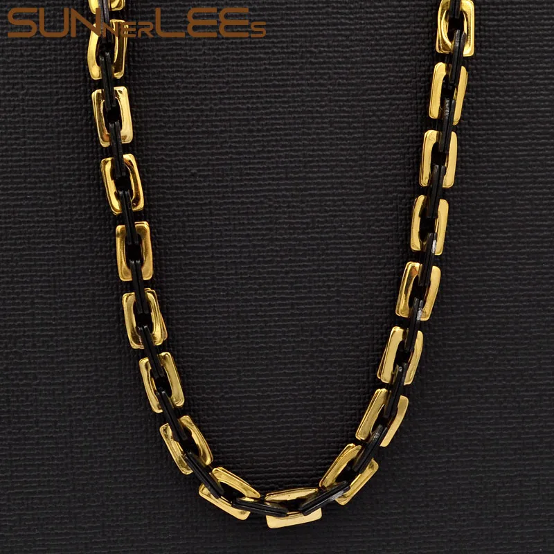 Gold-Black SUNNERLEES модные украшения 316L ожерелье из нержавеющей стали 6 мм Геометрическая Цепочка Золото Серебро Черный для мужчин женщин SC150 N - Окраска металла: Gold-Black