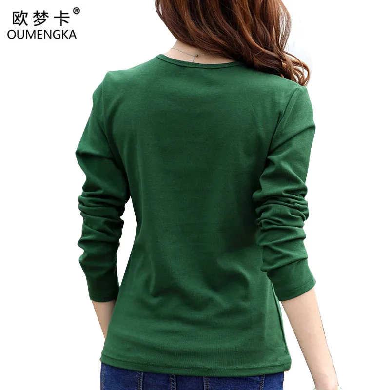 Женская футболка с длинным рукавом OUMENGKA осенняя Однотонная 4XL|poleras de mujer|camisetas
