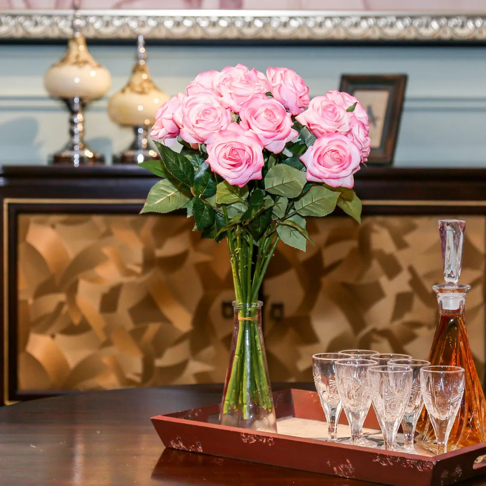 6 шт. розы шелковые искусственные цветы натуральный латекс|rose silk artificial flower|artificial