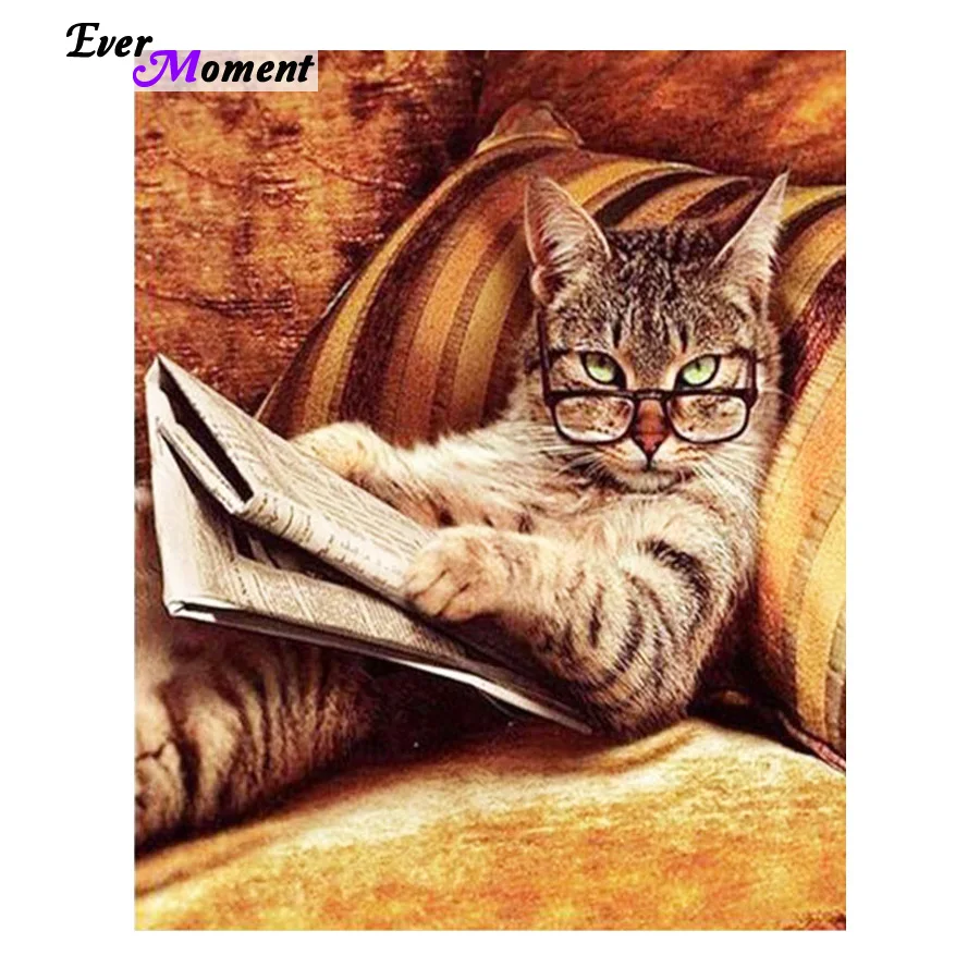 

New Needlework Glasses Cat Lying On The Sofa Reading book Diamond Painting Mosaic Diamond Embroidery With Home Decoration ASF415