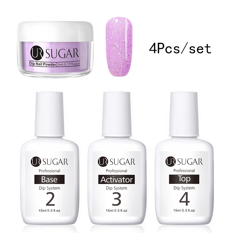 4Pcs Set 3 Ur Sugar 5 мл голографический блеск окунания ногтей порошок Набор градиентные ногти Dip украшения порошок натуральный сухой без лампы лечения Топ - Цвет: 4Pcs Set 3