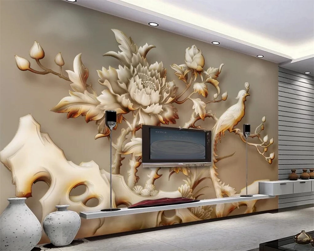 Beibehang Custom wallpaper Danfeng Chaoyang Large jade TV sofa Background wall Living room Bedroom Embossed mural 3d | Обустройство