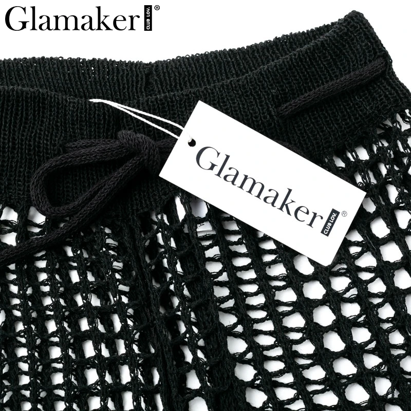 Glamaker, прозрачные сетчатые белые сексуальные штаны, женские вязаные Широкие штаны, повседневные Капри, вечерние, Клубные, летние, весенние, штаны