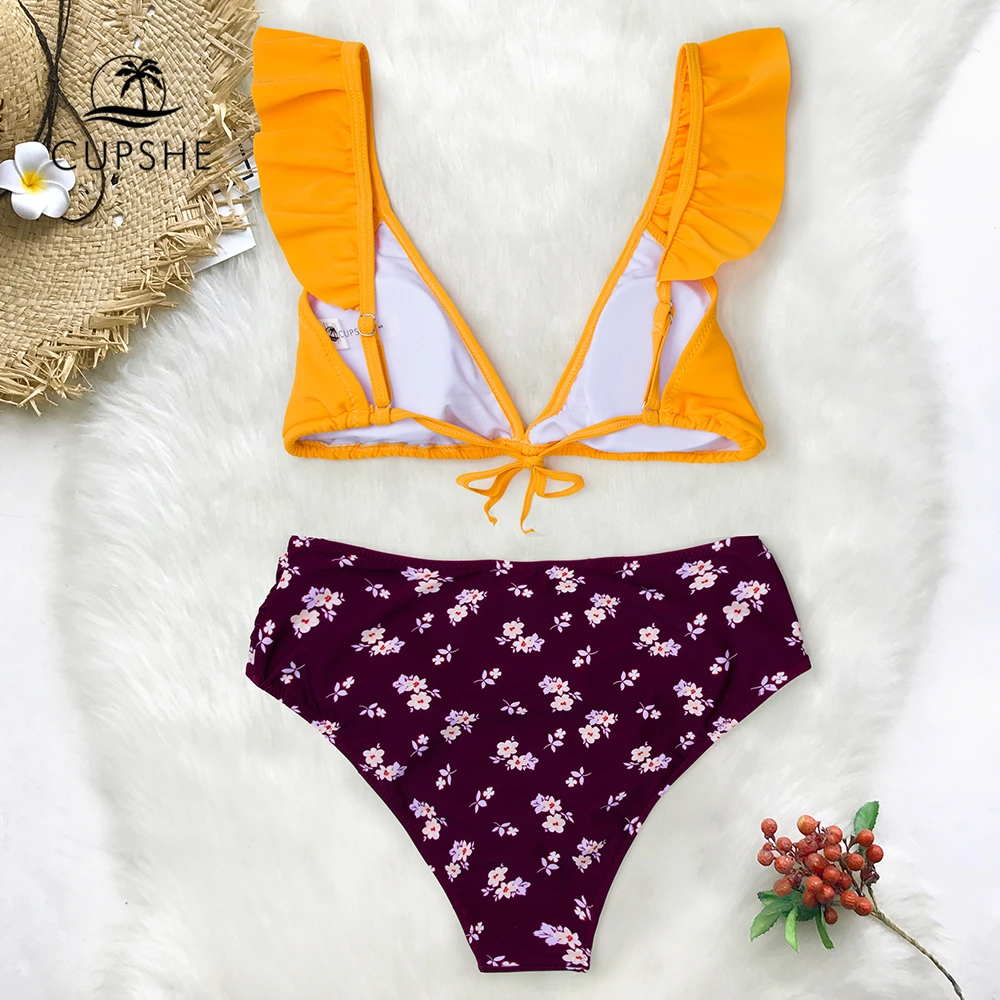 CUPSHE/комплект бикини с начесом желтого и фиолетового цветов женские купальники