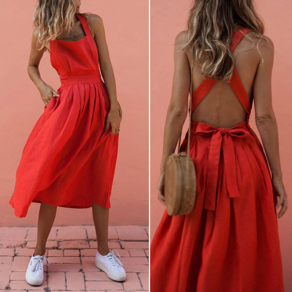 Женское платье женские пляжные летние однотонные винтажные модные вечерние