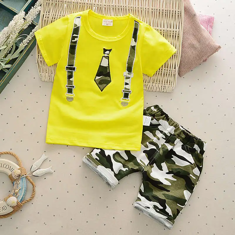 Bibicola 0-2Y Summer Newborn Baby Boy Clothes set Infant T-shirt Overalls +Camouflage Shorts Outfits Clothing Set |