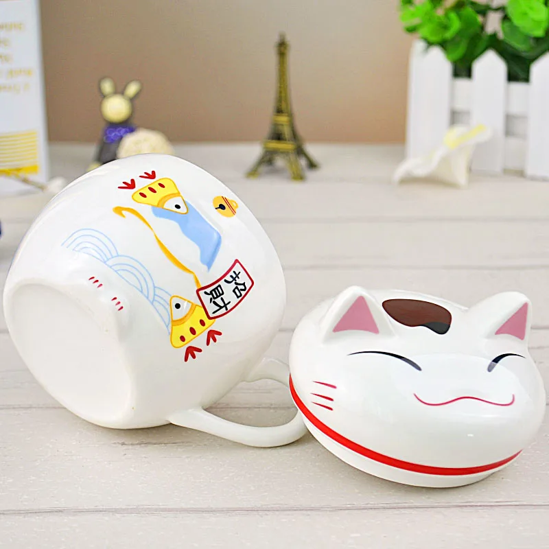 Милые керамические кружки с крышкой и изображением котика креативные для молока