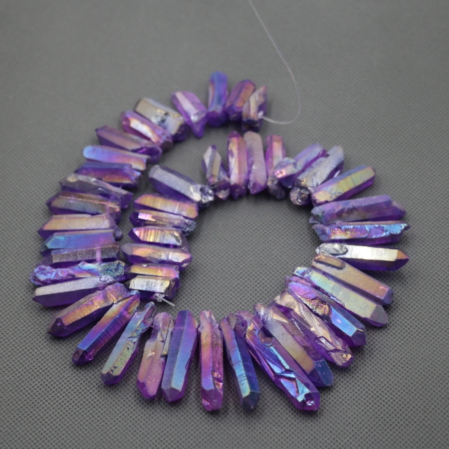 Approx 54pcs/strand Natural Raw Purple AB Quartz Crystal Point Pendant Rough Top Drilled Spike Gem Beads Crystal Women Necklace