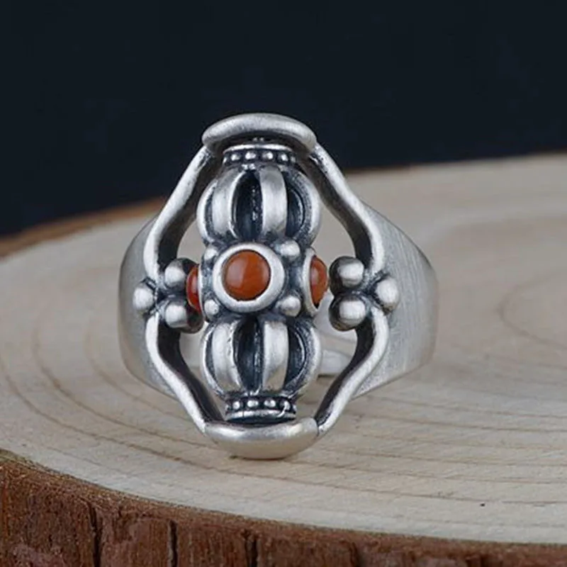 A 925 пробы серебряные кольца Vajra для мужчин и женщин серебряные кольца с красным камнем Ретро вращающиеся ювелирные изделия лучшие подарки - Цвет основного камня: A