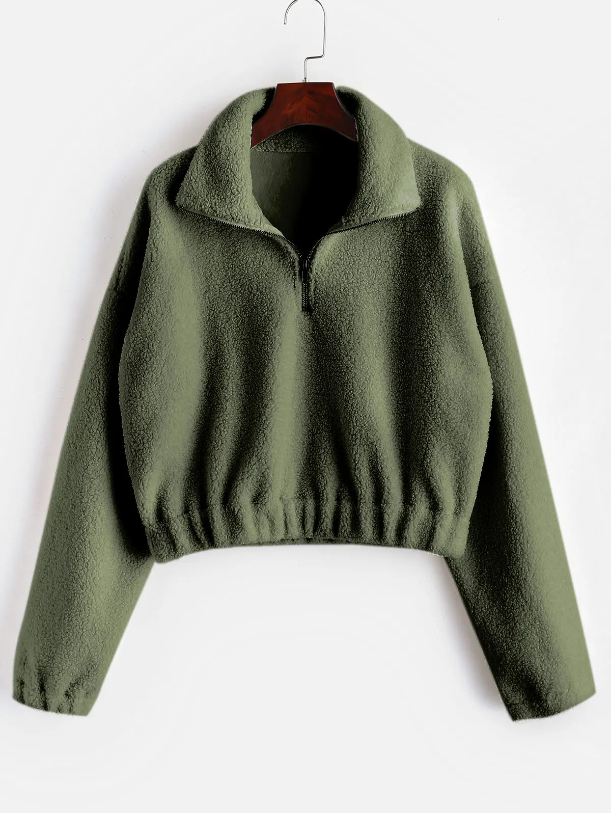 Army Green ZAFUL ложный воротник искусственный свитер с мехом Длинный Рукав Толстовка для женщин осень зима пуловер шерпа сплошной цвет Fluffly Толстовка - Color: Army Green