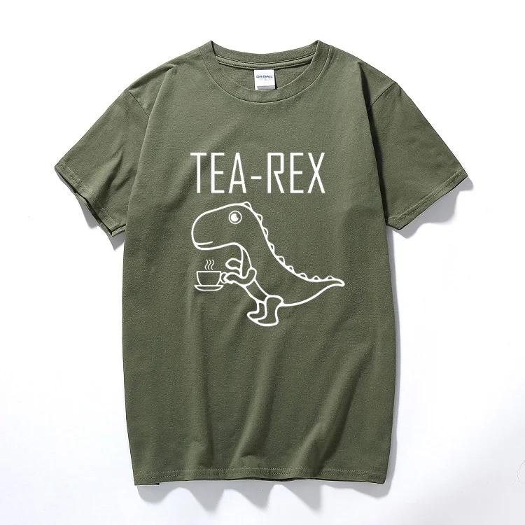 Армейский зеленый Tea rex, Мужская футболка, смешная шутка, каламбур Юрского периода, динозавр, напиток, кофе, новинка, подарок, хлопковая футболка с коротким рукавом, летний топ, camisetas - Цвет: Армейский зеленый