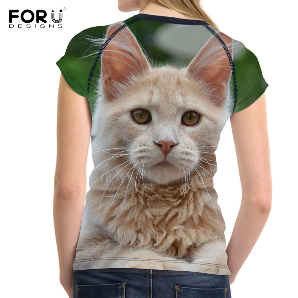 FORUDESIGNS/Harajuku женские летние футболки милые 3D с принтом кота/котенка коротким