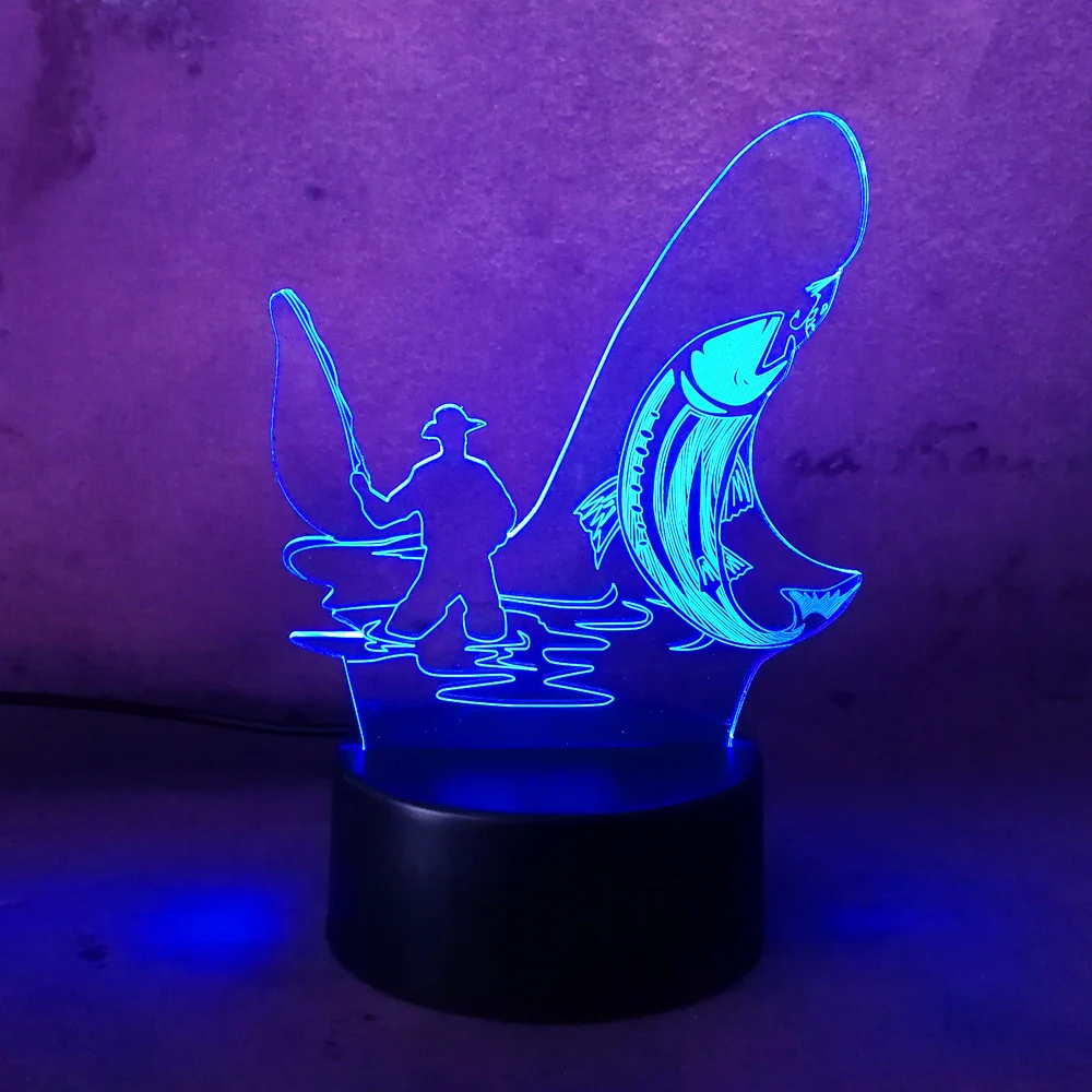 Сюрприз хит 2018 3D рыбаков Go Fishing Man 7 красочный сенсорный светодиодный ночник для