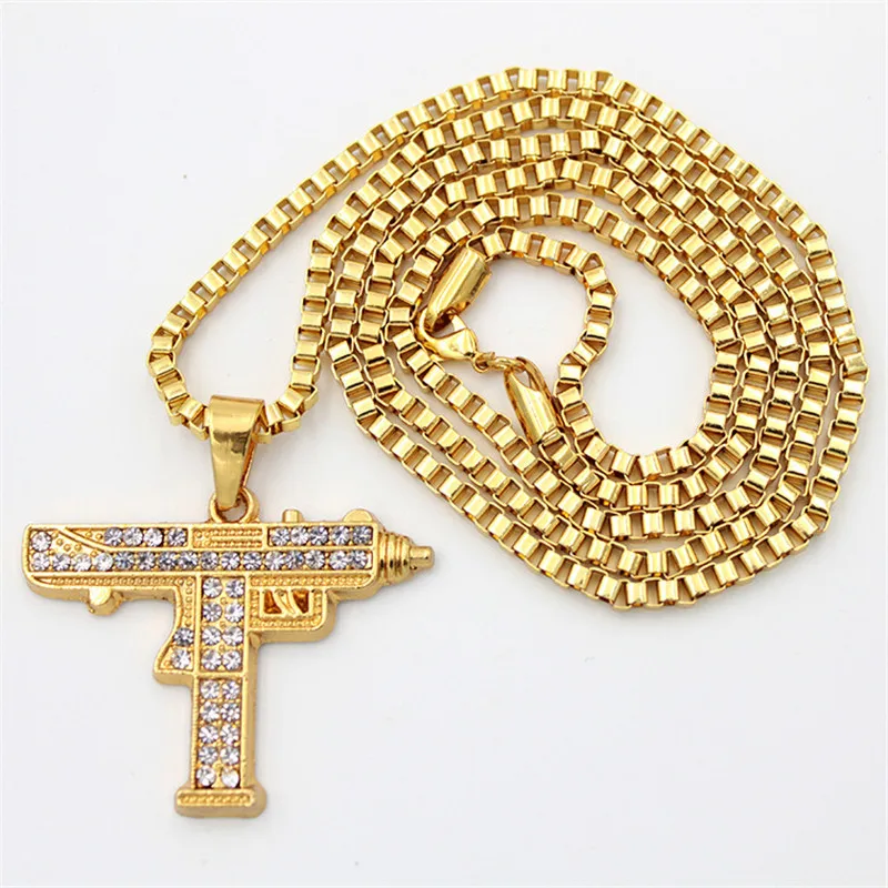 

Hip Hop Gun Alloy Gold Color necklace Car Pendant Hanging Car Interior Decoration Rear View Mirror Accessories For Car Ornament