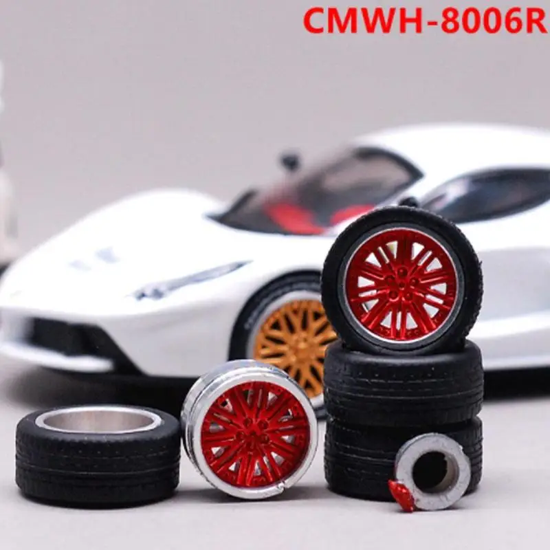 

4 Wheels One Set Car Wheels Tire Modified Vehicle Alloy Rubber Car Refit Wheels For 1/64 Cars Suitable For Some Cars