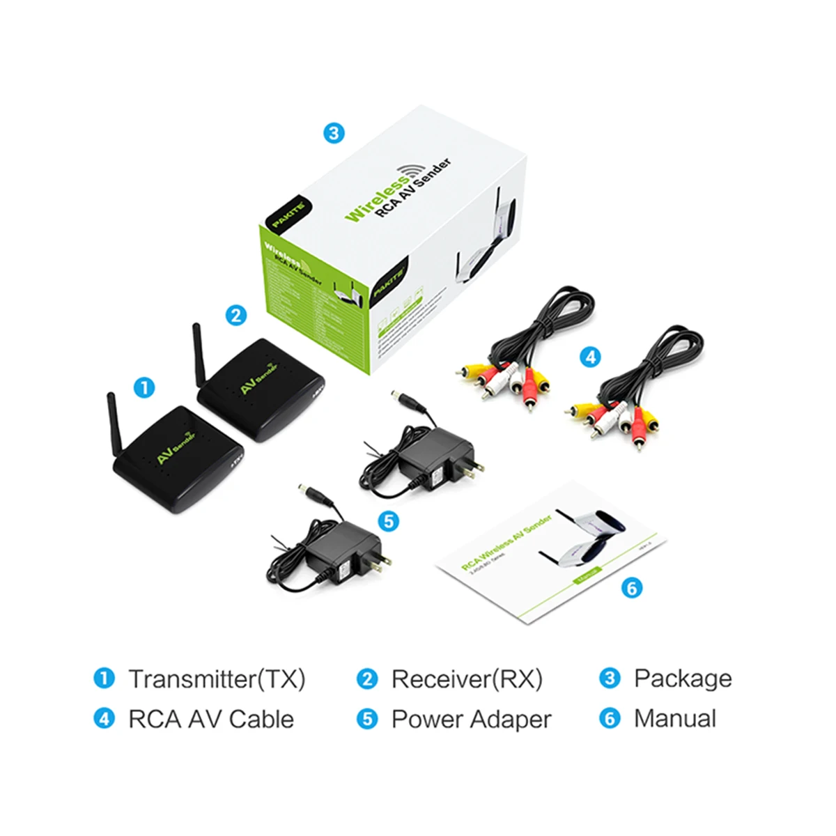 100 Meter 2.4GHz Wireless AV Sender TV Audio Video 1 Transmitter 1 Receiver Black 50dB/min Transmission Distance PAT-335