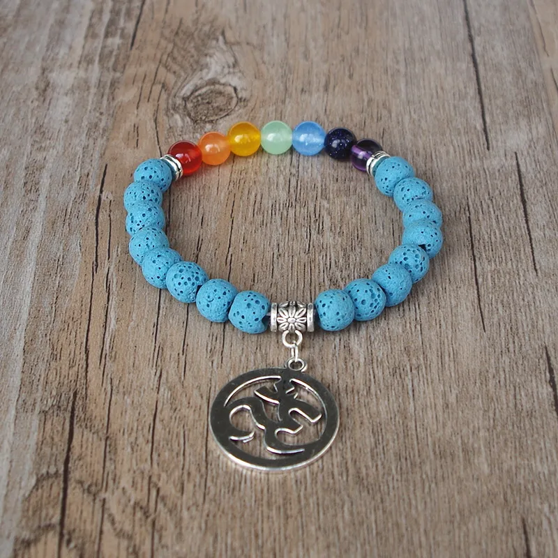 Seven Chakra браслет голубая Лава Рок Исцеление йогой рейки моли Ом мала Шарм 7 Чакра